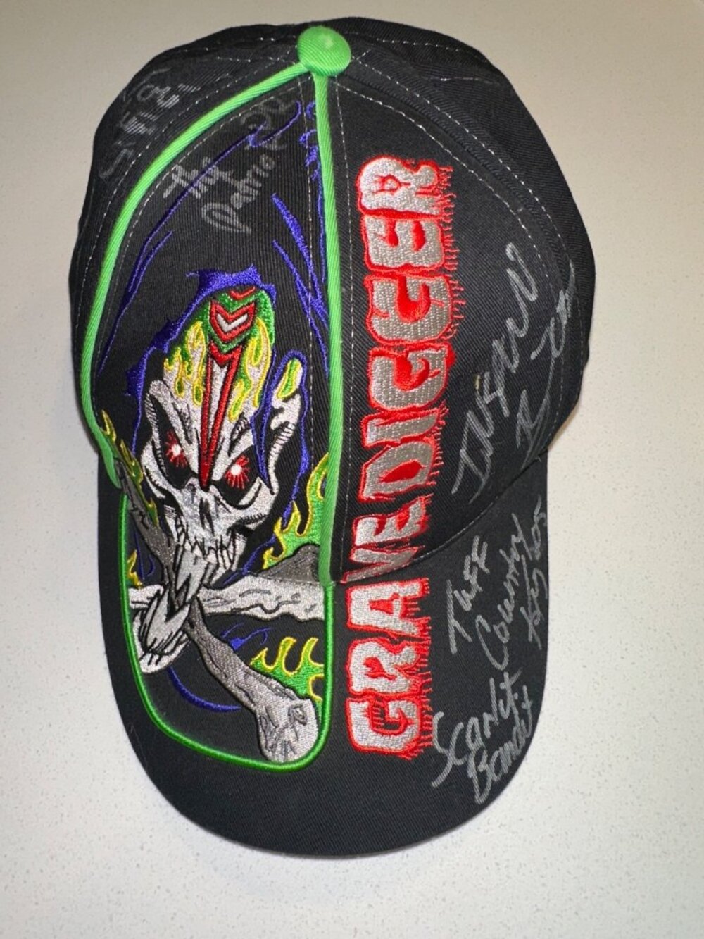Signed Grave Digger Monster Truck Racing Embroidered Snap Back Hat 6 signatures